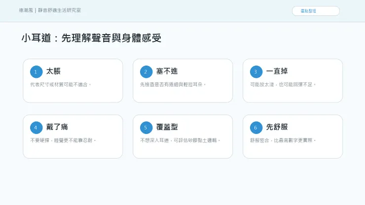 小耳道戴不住耳塞：不是你難搞，是尺寸與材質要重選 的聲音與情緒地圖