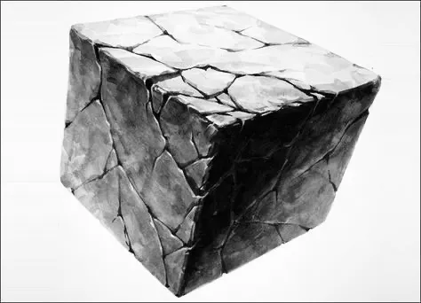 石頭的裂痕，則來自於這個破碎筆觸