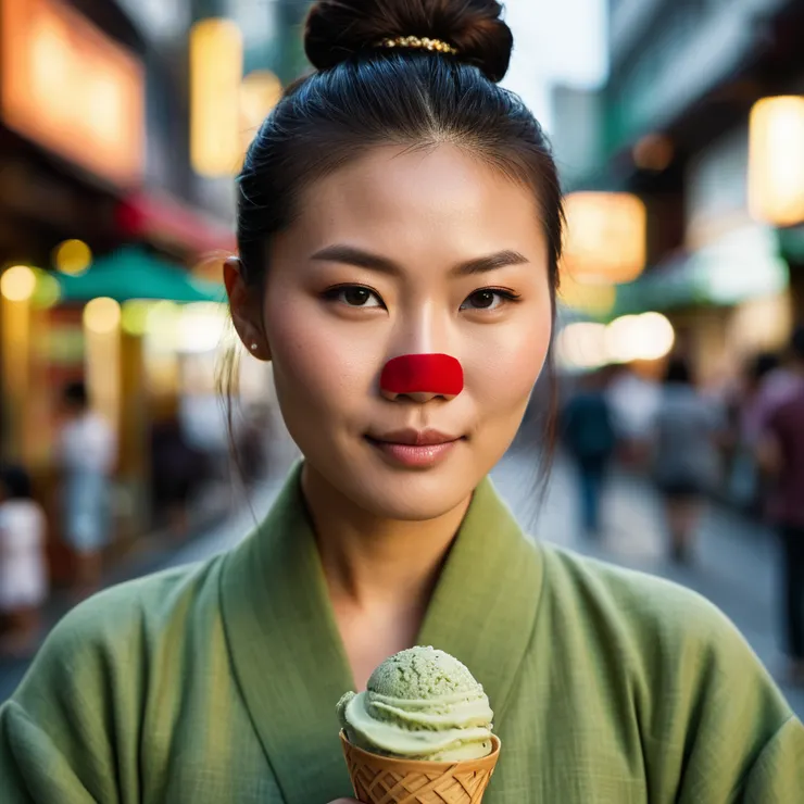 貼著紅色妙鼻貼逛街....