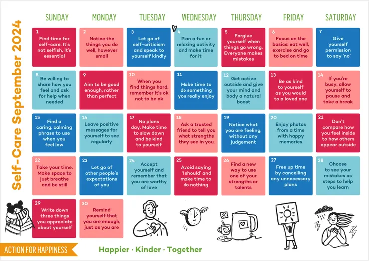 Self-Care September by Action For Happiness:Self-care isn't selfish. It's essential.