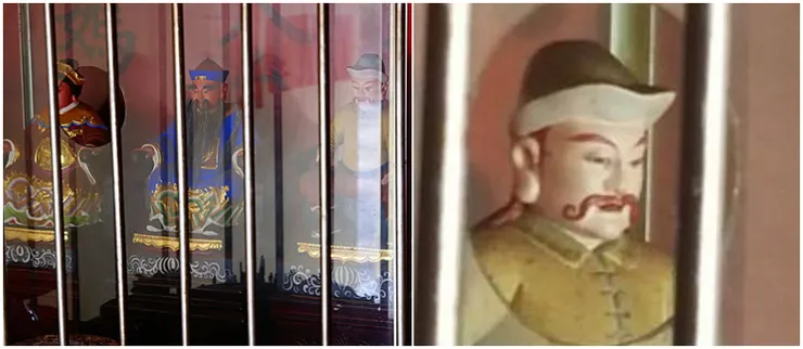 老雞蛋花旁的小廟,一尊紅色毛髮的「荷蘭公」與「聖人公、聖人媽」同饗祭祀,台灣民間信仰的兼容性在此又得到了一具體證明。