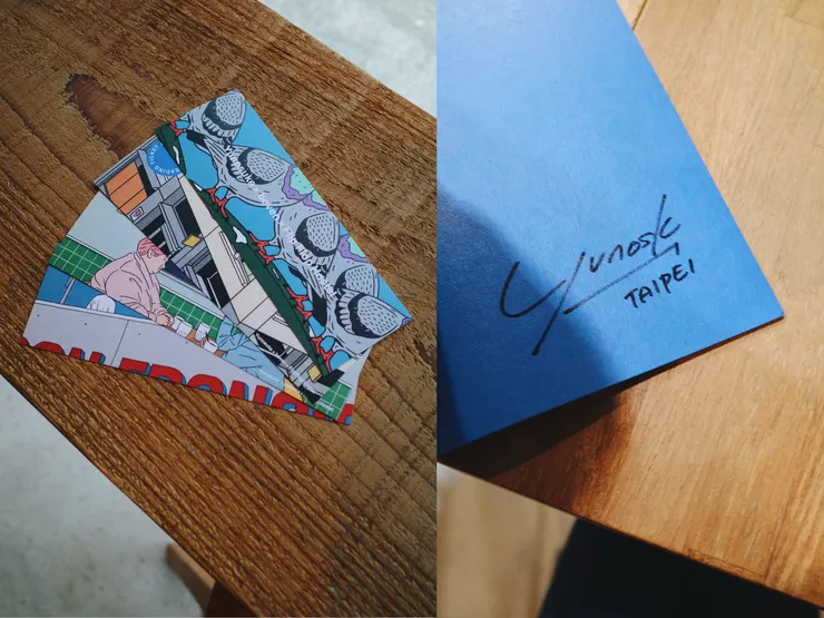 YUNOSUKE特別為台灣展設計給讀者的滿額書籤 。Photo by YUNOSUKE