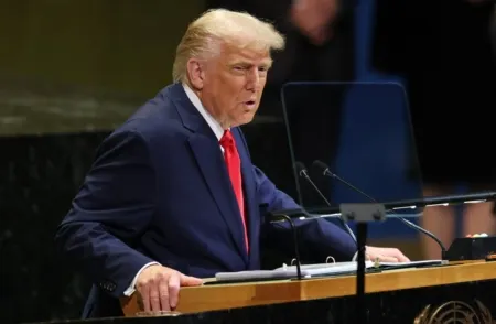 2025年9月23日，美國總統川普（特朗普）在紐約聯合國總部向聯合國大會發表演講。(Angela Weiss/AFP)