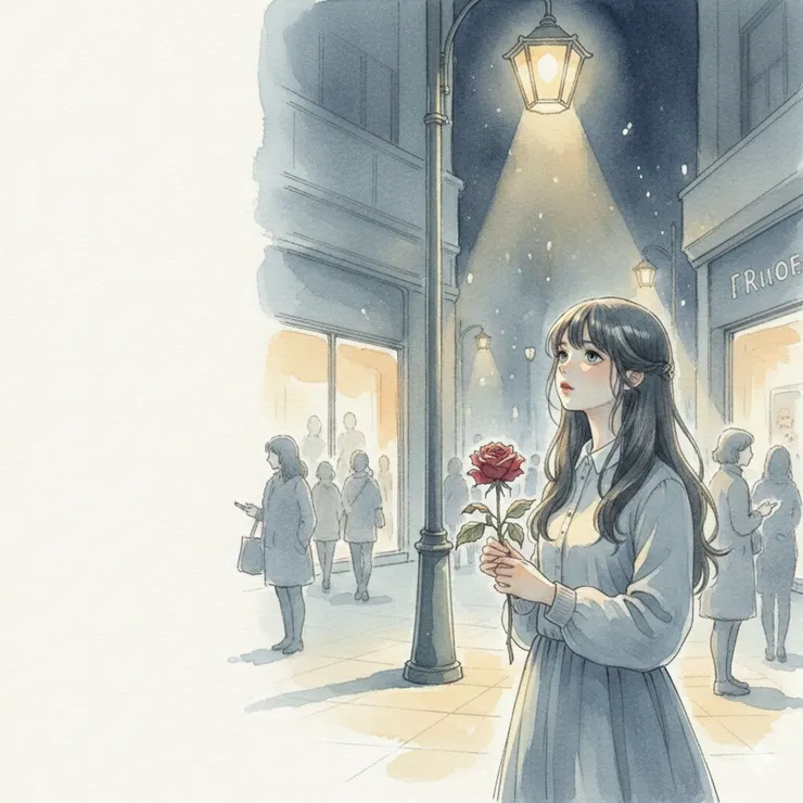 在人潮洶湧的街燈下,她握著那朵枯萎的玫瑰,想起曾為她表演的奇蹟。〈本封面示意圖由AI協助生成。〉