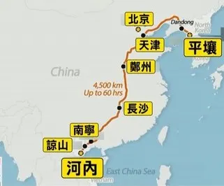 2019年金正恩乘坐專列前往越南河內路線