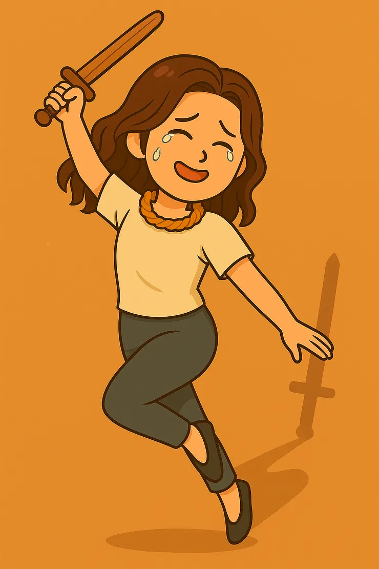 明明只是劇裡一個舉劍的場景,卻像有人偷偷伸手點到我心口最柔軟的地方。眼眶濕濕的,心裡酸酸的,偏偏還帶著一點想笑的荒謬感—啊,這不就是我的日常嗎?