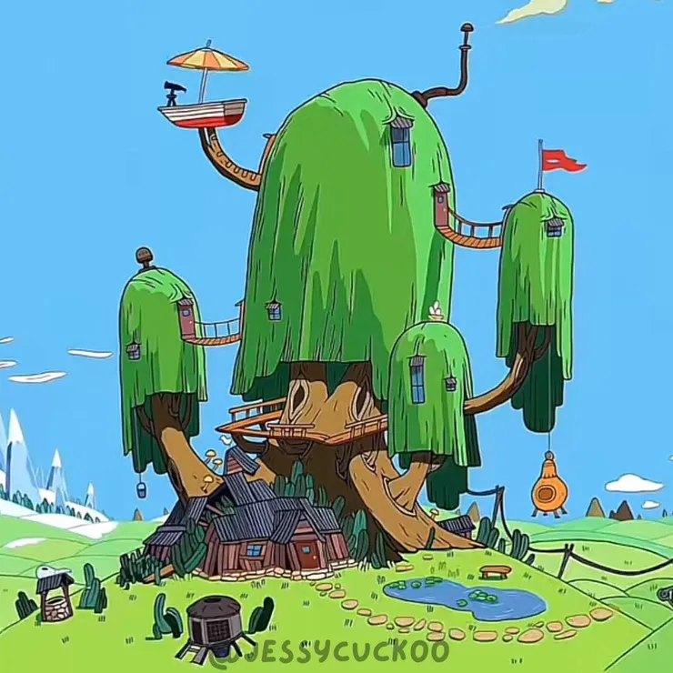 《探險活寶》中阿寶與老皮居住的樹屋,佇立在荒野之中,象徵冒險世界裡的日常與歸屬感