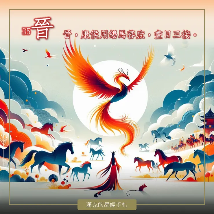 火地晉，日出地上，柔順上行，君子要彰顯自己的光明德行。  （漢克設計，AI生成圖）