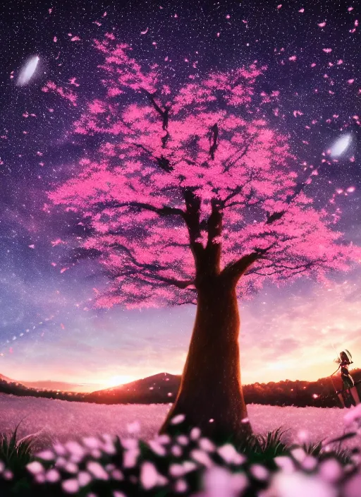 加強畫面中央櫻花樹的權重,結果樹變成近景人物跑到遠景