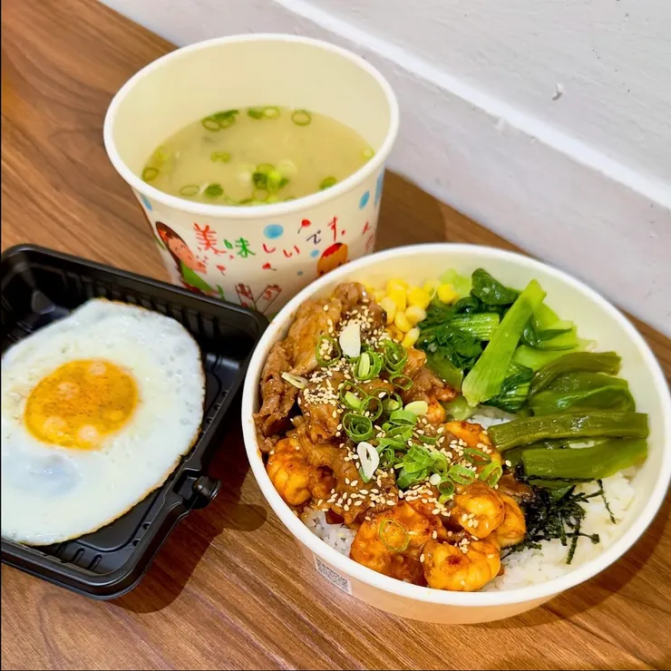 照燒牛蝦雙重餐+煎半熟蛋