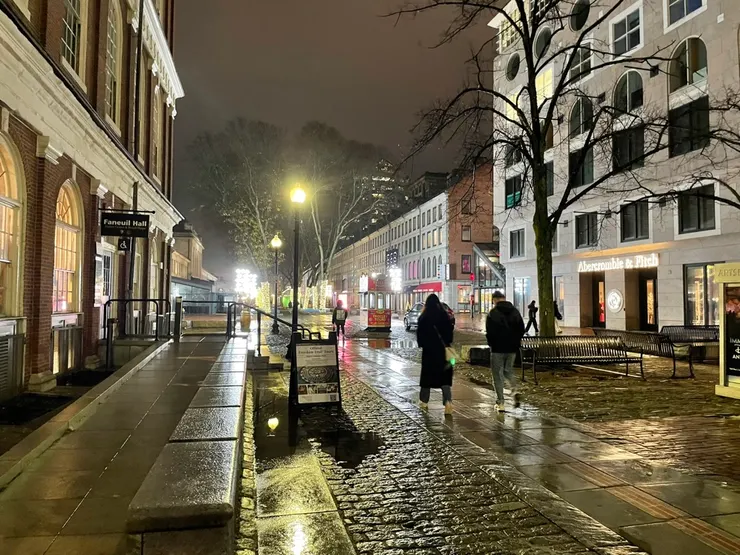 Wet Street Scene in Boston