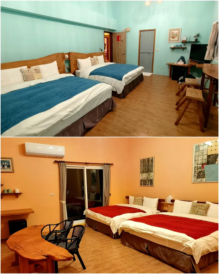 【日安寶貝學長木傢俱全都自己做 房間寬敞佈置高雅只憂住客漸少！上為雙人房，下為四人房，後者僅我與忠正住。民宿放眼所見木作，均為學長自己動手，且全用榫接，除了興趣，更要有天份。但學長頗感嘆隨著遊客減少，生意越來越清淡。】