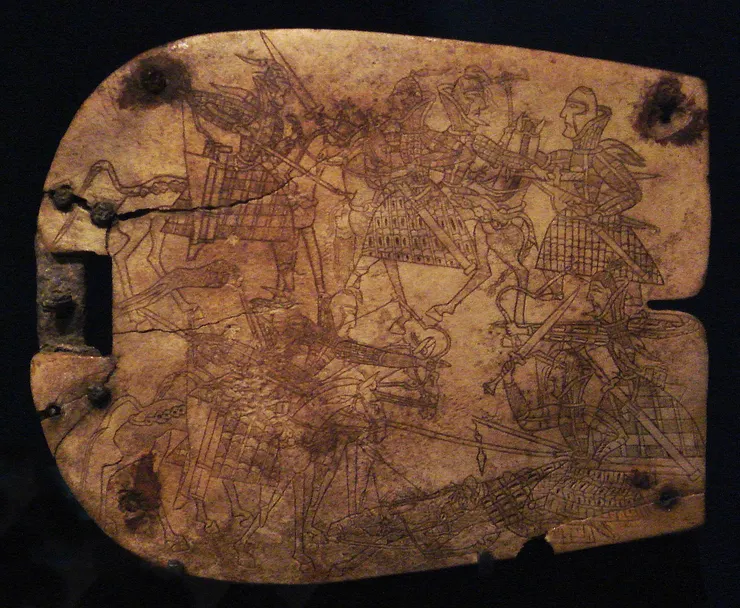 鐵甲騎兵之間的近距離戰鬥，奧爾拉特牌匾，西元前一世紀。