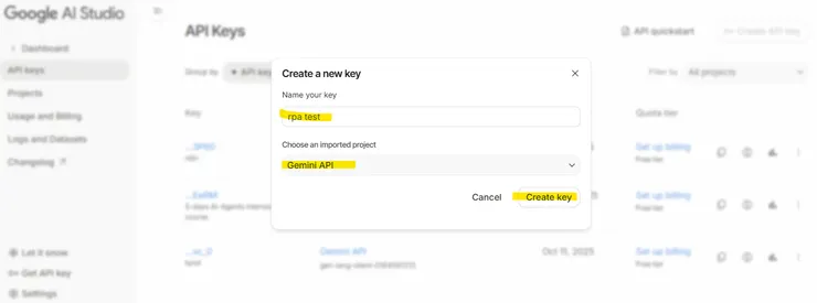 這邊就可以自己取名 key的名稱,並選擇剛剛創建的project