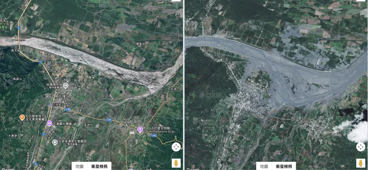 可以自行去中央大學太空及遙測中心找到很多災前、災後的衛星圖