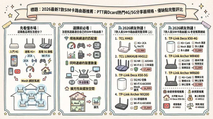 2026最新7款SIM卡路由器推薦：PTT與Dcard熱門4G/5G分享器規格、優缺點完整評比