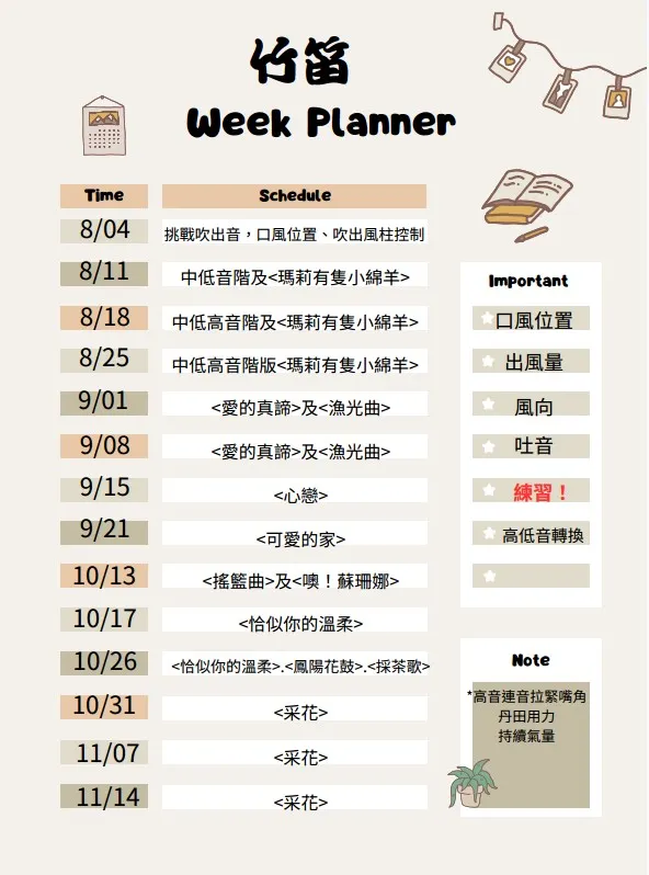 D調曲笛14週進度