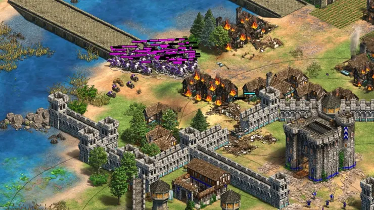 直接從左側橘色隊友方向，從康比涅左側城門進攻，可以減少面對的城堡數量，且可以直接在聖女貞德城區左側開洞，直接殺入其中，個人認為比較省力。