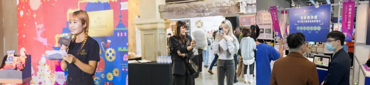 【圖說】由左至右為，約聘公關顧問 Vivien 在 GODIVA記者會 擔任主持人；約聘公關顧問 Selina 在 GODIVA記者會 擔任團隊成員；約聘公關顧問 Ray 在2023 Meet Taipei 創新創業嘉年華 擔任第一線駐守夥伴。