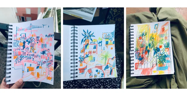 陸續進行著大量的速寫,不論是城市或是咖啡廳都好