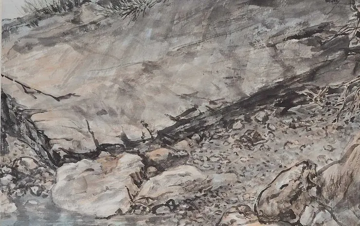 〈清溪垂釣〉局部－石塊