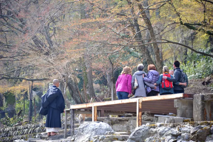 我們下山時果見一名和尚領著一群老外乘船登岸上山。