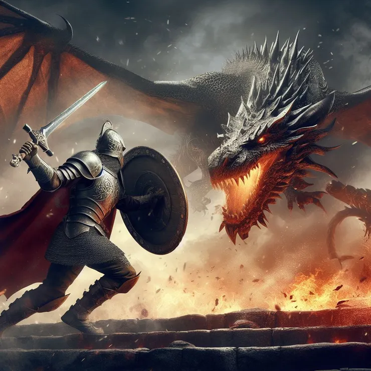 這條巨龍比他聽說的還要可怕，它有著烏黑的鱗片，眼中充滿了火焰，巨大的翅膀在空中振動。