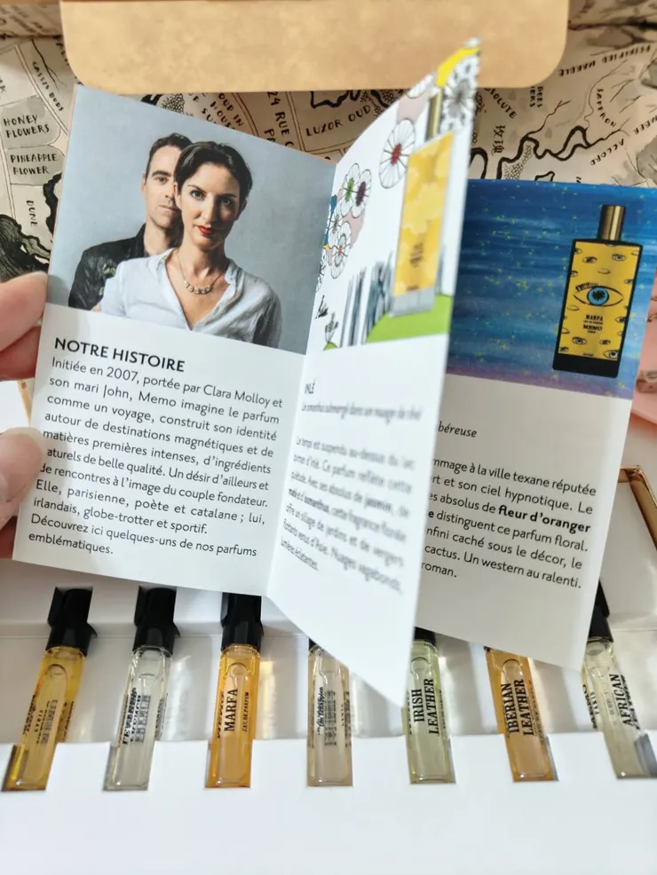 MEMO Paris Discovery Set 有一本小冊子介紹創辦人與7支香水