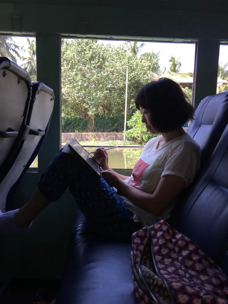 史吉普在印度旅行時也在船上畫圖