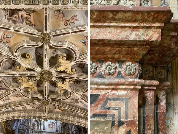 不放過任何細節，天花板和大理石紋柱子也是純手繪