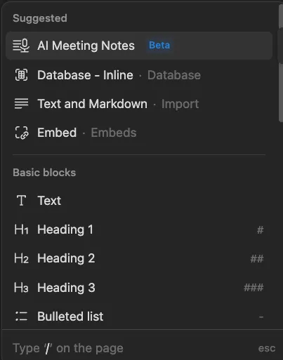 Notion AI Meeting Notes仍標示Beta(2025-08-31)