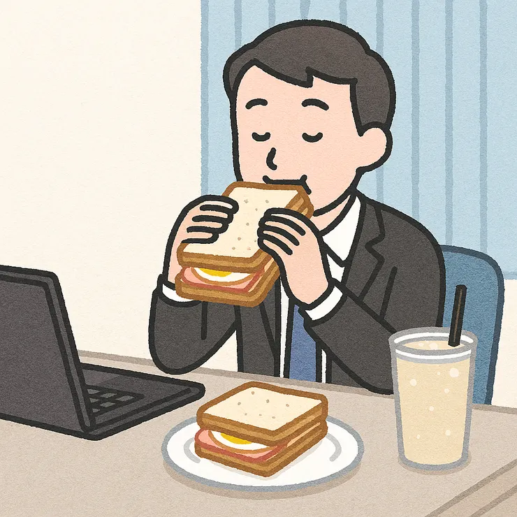 上班族辦公桌前吃早餐(MS copilot繪製)