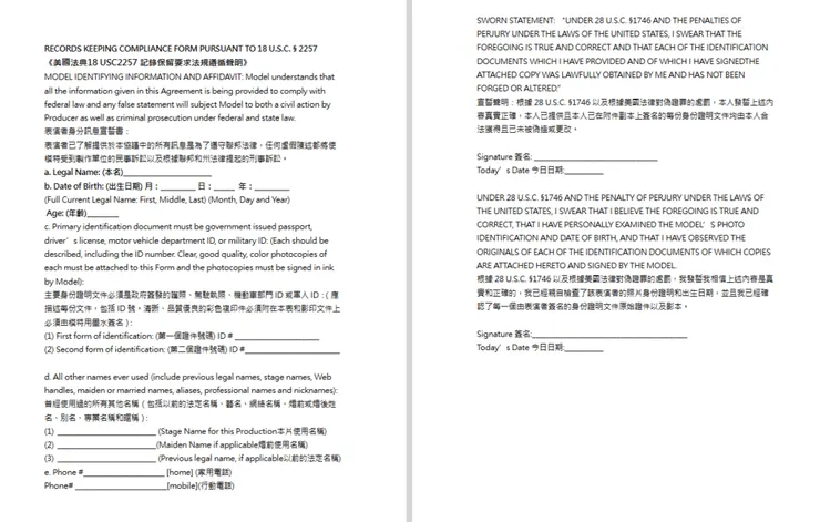 因應美國2257法案保障演員演出權利的文件