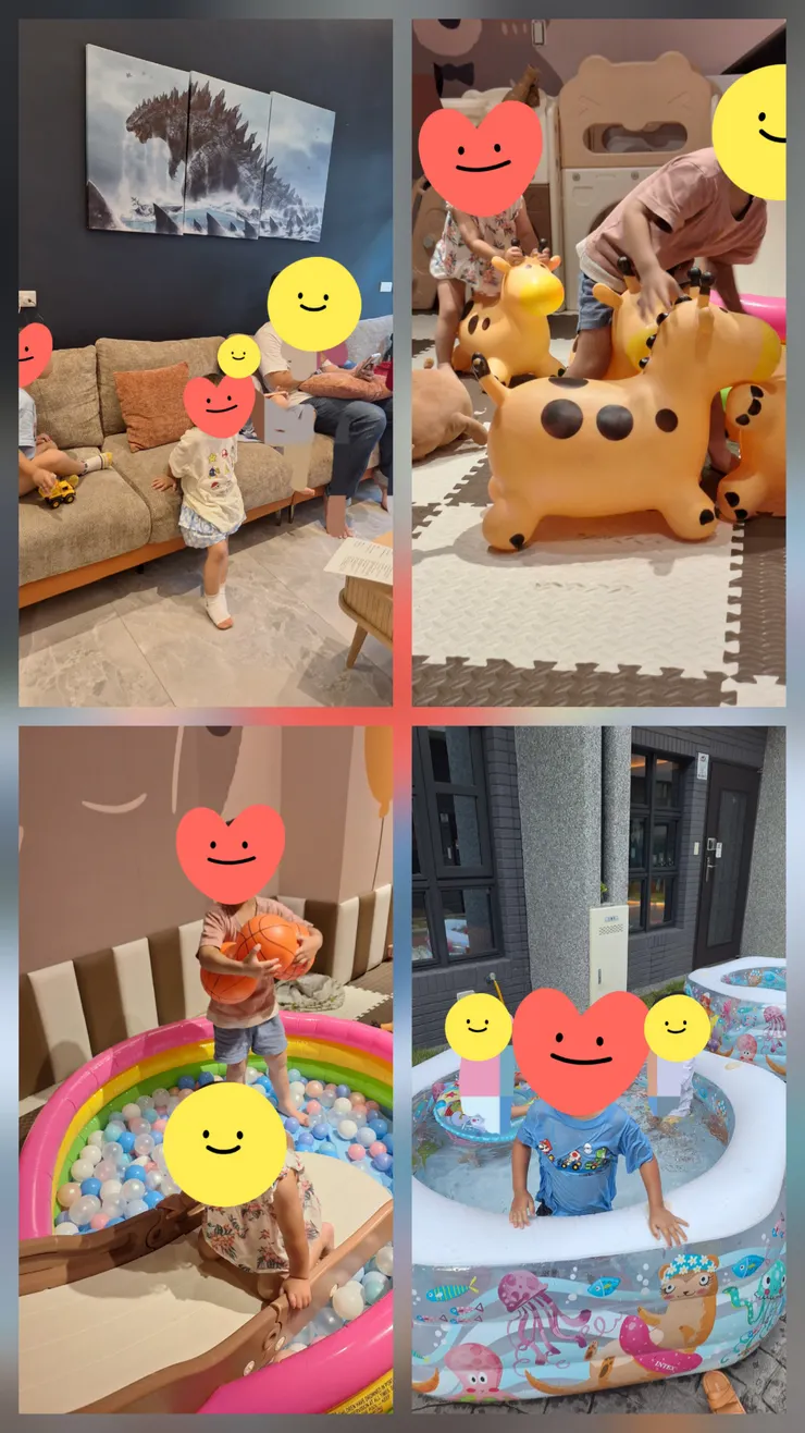 小朋友玩民宿設施玩到不想睡覺。