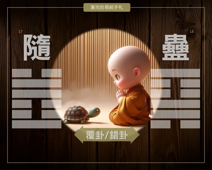 思考《隨卦》與《蠱卦》的「錯綜關係」，體會「先看清、再順應、再整治、再放下」的人生修行節奏。 （漢克設計，AI生成圖）