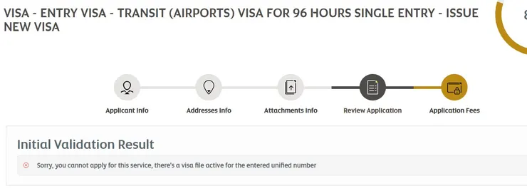無法申請96小時簽證是因為48小時簽證已經存在
