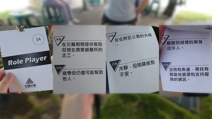 自己在三次演訓中抽到的角色卡，會簡述角色背景與需要做的行為