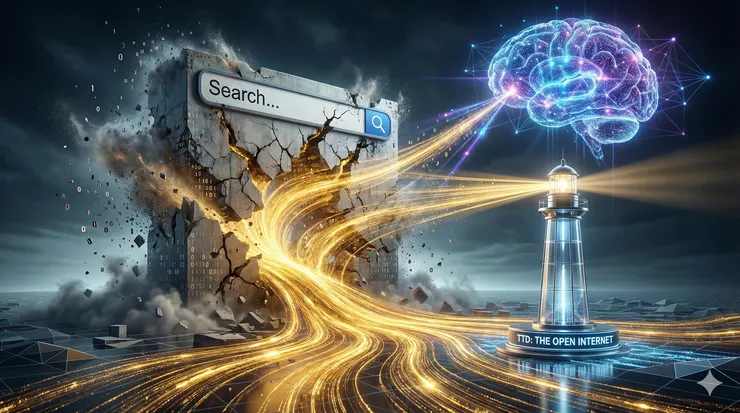 「搜尋圍牆倒塌」與「流向開放網路流量」