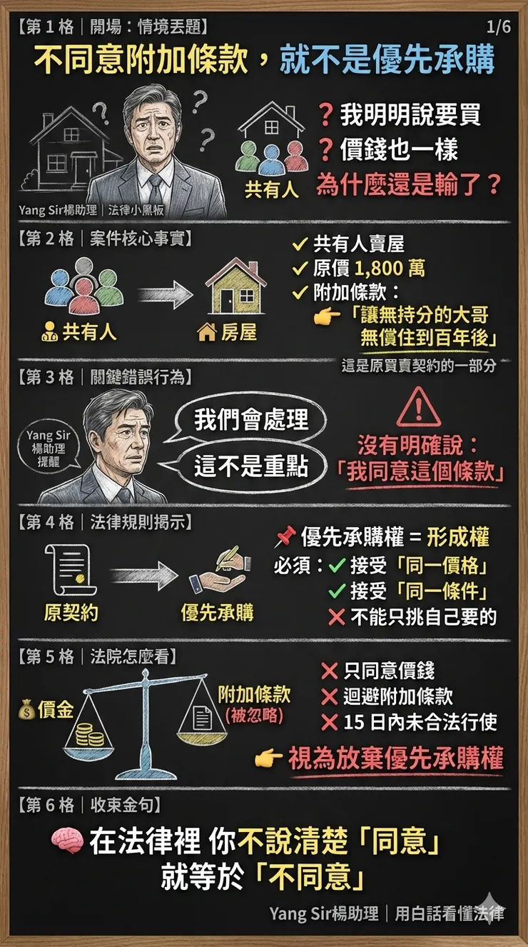行使優先承購權，是要照單全收，不能再談條件