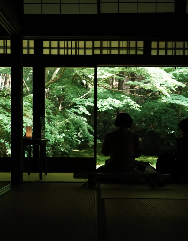 參觀者可以在琉璃光院品嚐抹茶，同時欣賞窗外的景色，感受到一種寧靜的氛圍。