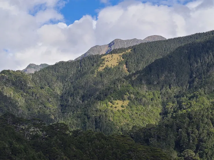 遠方的北稜角。原想照計畫先行推到翠池，看有沒有機會目睹黃金北稜角(黃昏)。但想了想，決定和山友一同到下翠池紮營，沿途閒聊也不錯