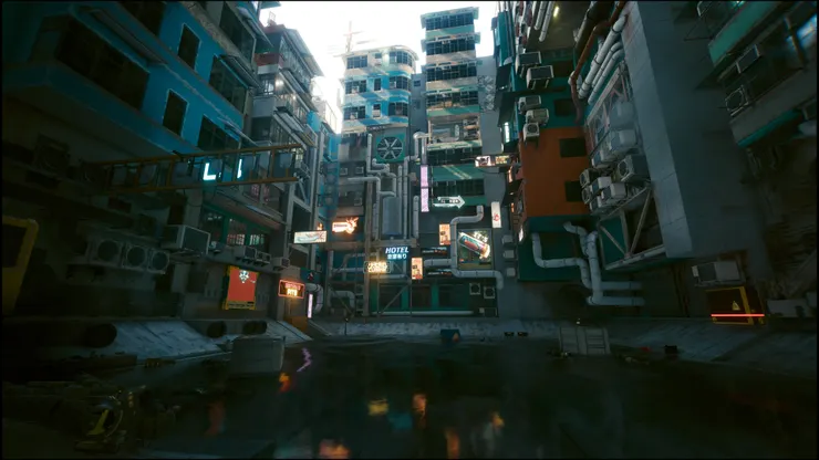 凌亂樓房與淺水池，致敬攻殼場景的某神機錯亂任務，敵人也是一位有光學迷彩的女性軍人，是個人印象比較深的一個