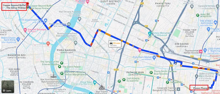 曼谷很大，兩點間的實際距離都10K以上起跳。