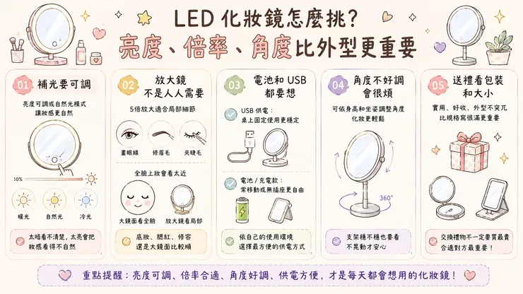 LED 化妝鏡怎麼挑？亮度、倍率、角度比外型更重要
