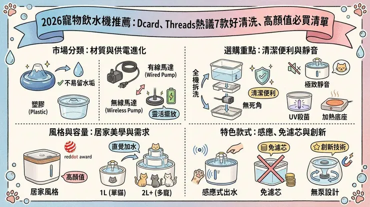 2026寵物飲水機推薦：Dcard、Threads熱議7款好清洗、高顏值必買清單