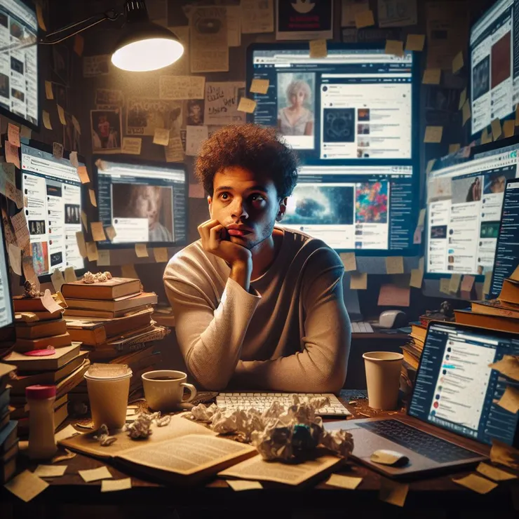 Brain Rot 被定義為「人類心智或智力狀態的惡化，尤其因過度消費被認為瑣碎或缺乏挑戰性的線上內容所導致」。來源：Dalle-3 生成