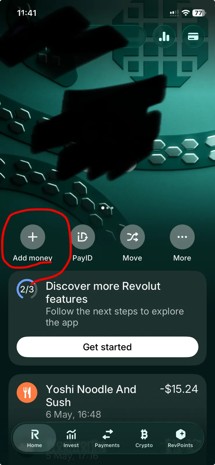在 home page 頁面 點 add money