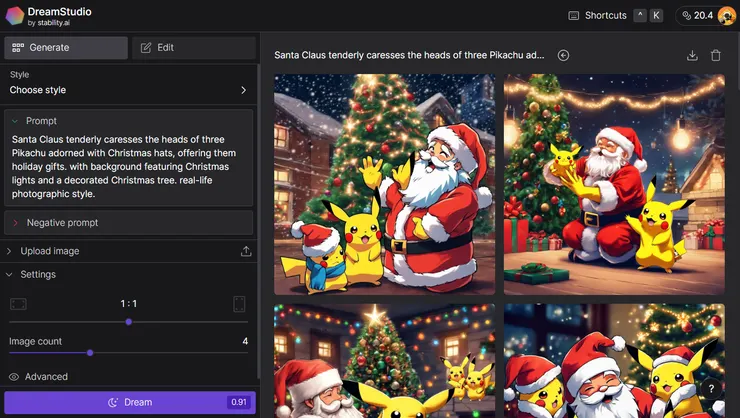 stable diffusion的線上AI生成器介面：DreamStudio