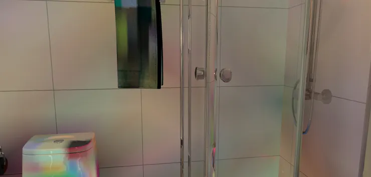 淋浴間旁的是馬桶。