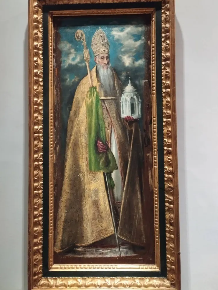 聖奧古斯都。一手托著教堂,一手持權杖,象徵信仰與權威的結合。